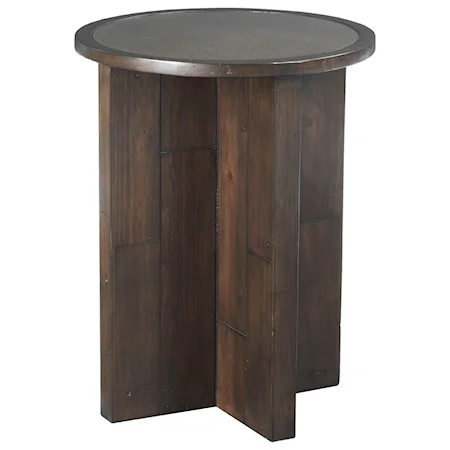 Post & Beam Round End Table with Inset Metal Top